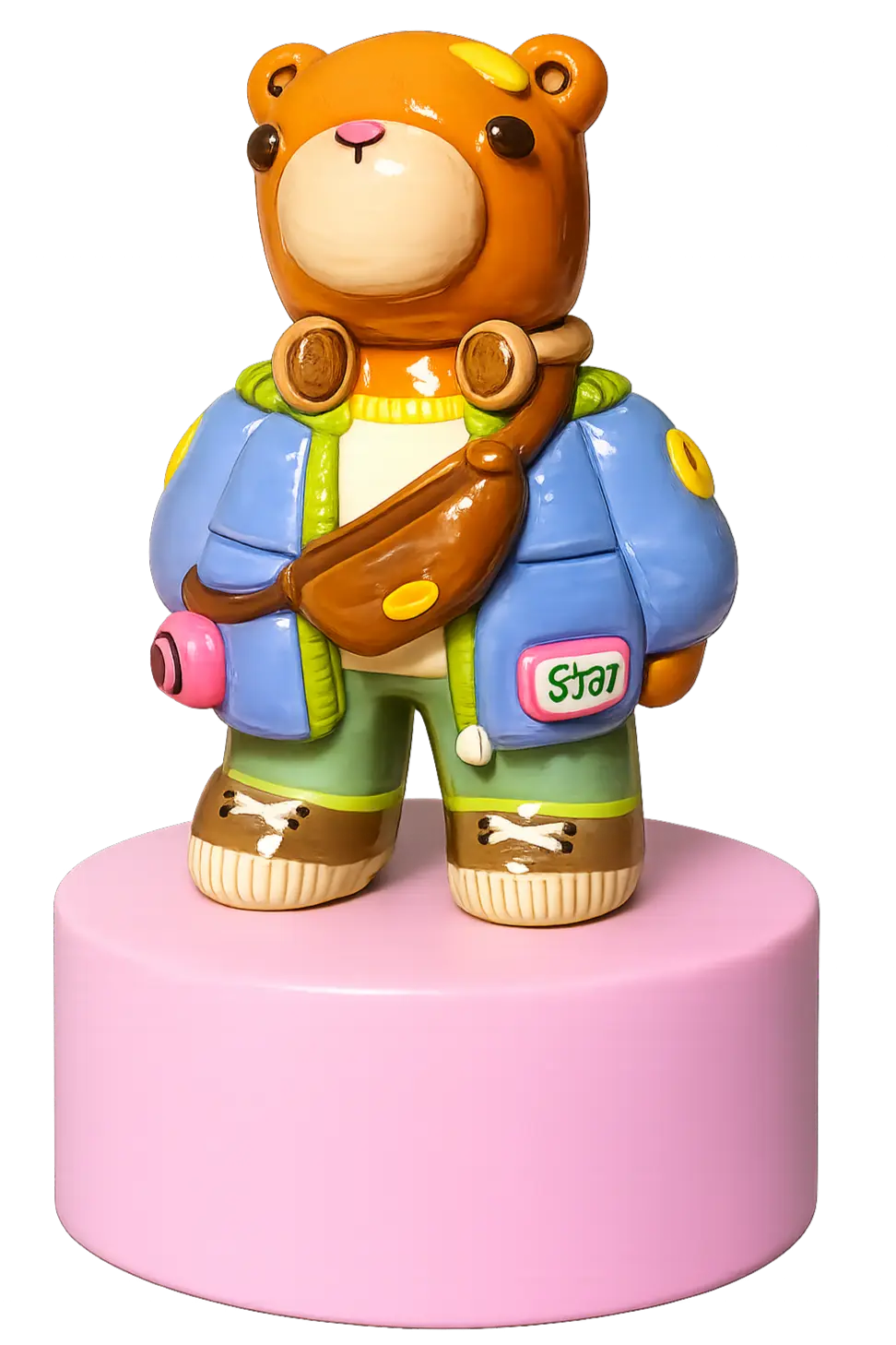 Handmade custom clay bear figurine in jacket by Claymigo India